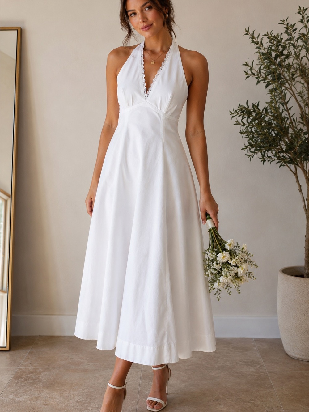 Anthropologie White Halter A-Line Wedding Dress